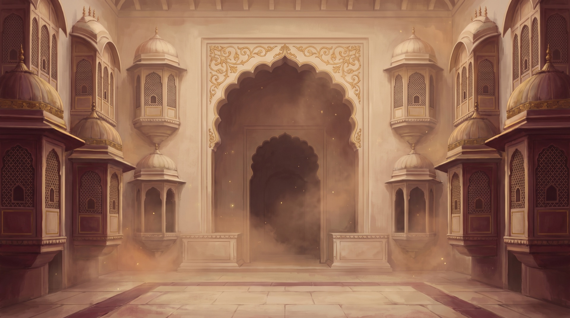 Courtyard of a Jaipur palace, lined with cusped arches